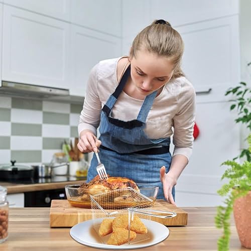 Miniatura 3 de Cesta para freidora, mini cestas de papas fritas, red de acero inoxidable sólido, colador cuadrado, herramienta con mango antideslizante para
