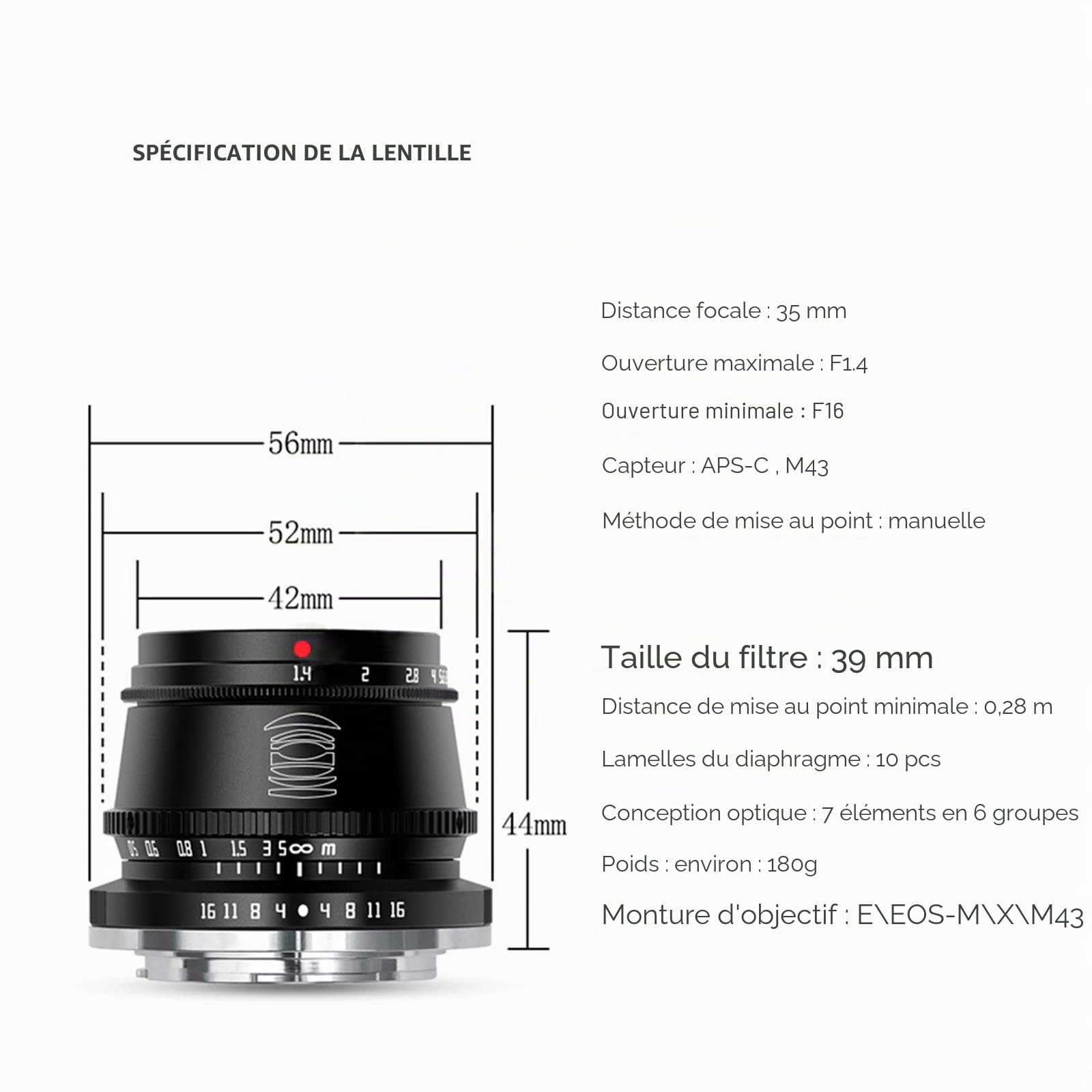TTArtisan 35 mm F1.4 APS-C Objectif de Mise au Point Manuelle Compatible avec Appareil Photo Sony E comme A9 A7R IV A7R III A7S II A7III A7II A5000