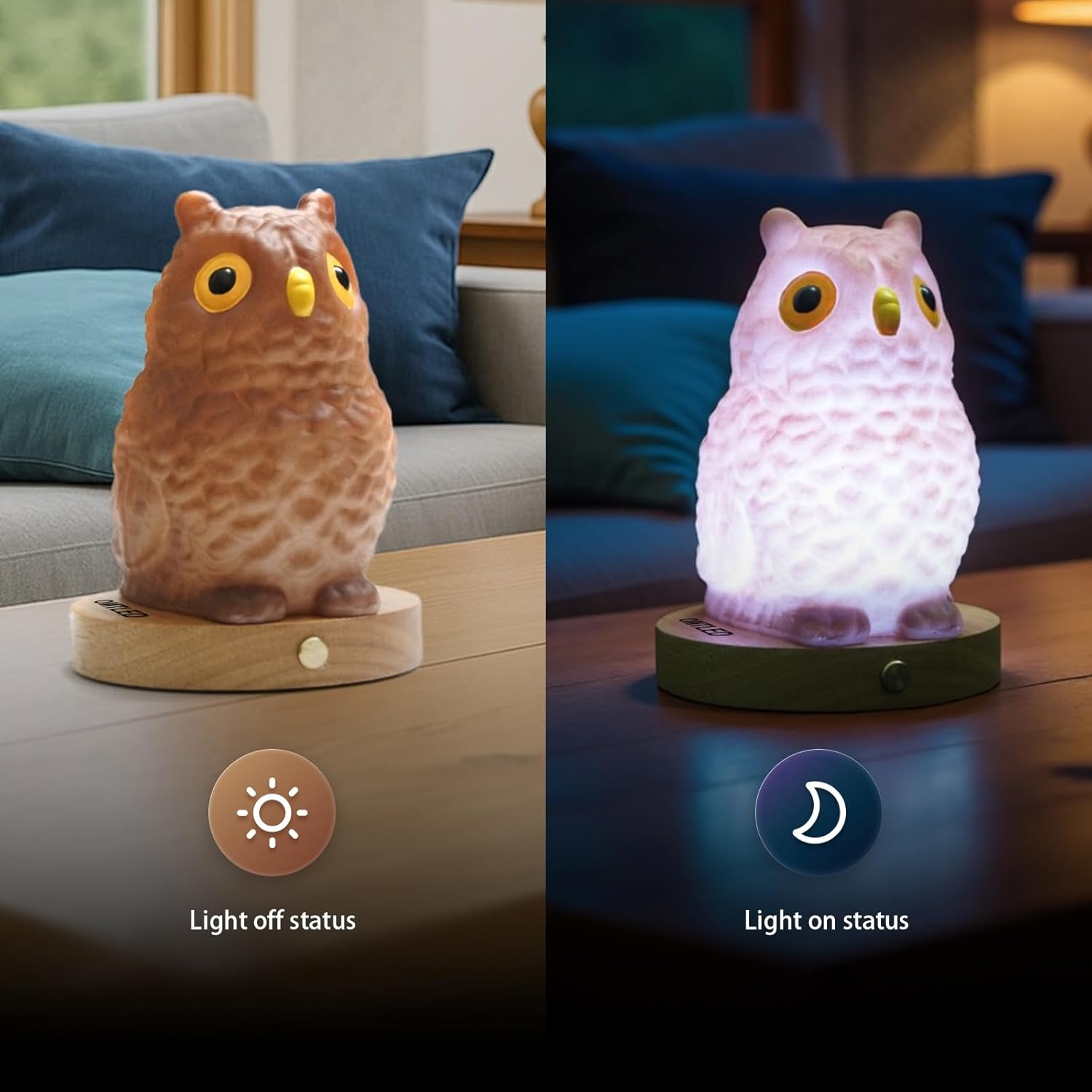 Owl Table Lamp, Dimmable Owl LED Night Light Rechargeable Outdoor Cordless Night Light with Remote Control Portable Touch Control Desk Bedside Lamp for Bedroom Dining Room Office Dorm Garden (L)
