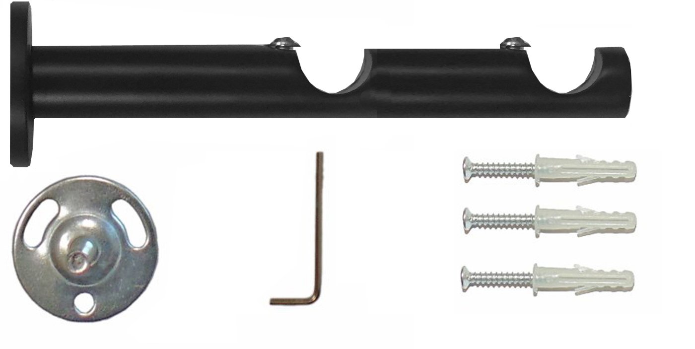 Garduna 200cm Gardinenstange Ø 16mm "Cap" modern, 2-lauf, schwarz (ohne Ringe)