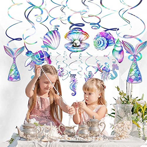 Image of 30 Pcs Mermaid Hanging Swirl - Mermaid Party Decorations, Mermaids Parties Supplies for Girls, Ocean Ceiling Streamers for Mermaids Party Favors, Baby Shower and Theme Birthday Parties Decoration