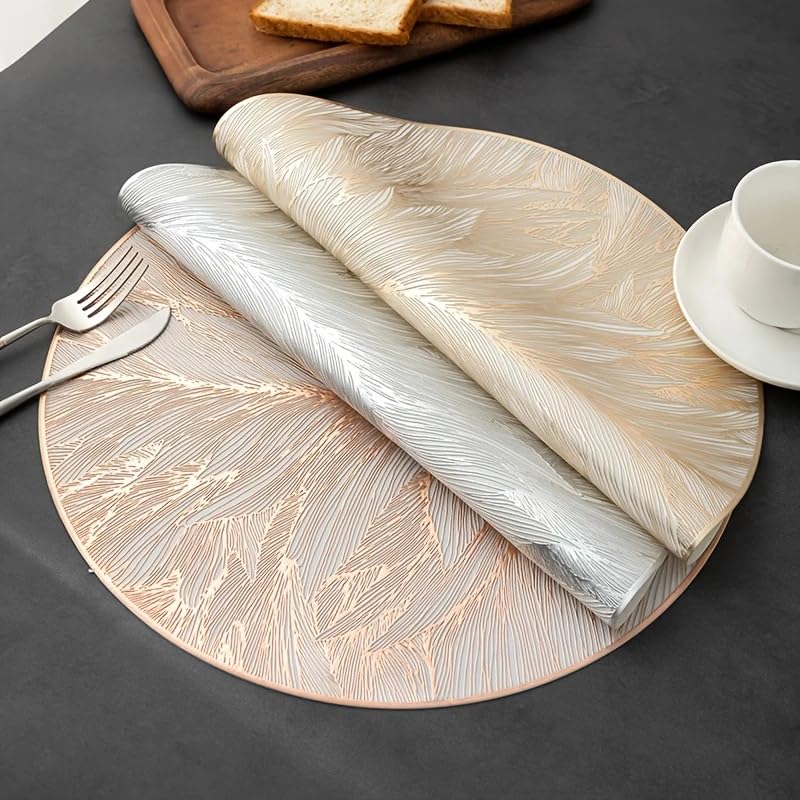 Image of Dakshya Industries PVC Waterproof Round Table Placemats - Set of 2, Heat Resistant, Easy to Clean, Non-Slip Dining Mats for Home, Kitchen, Restaurants (Pack of 2) |Copper