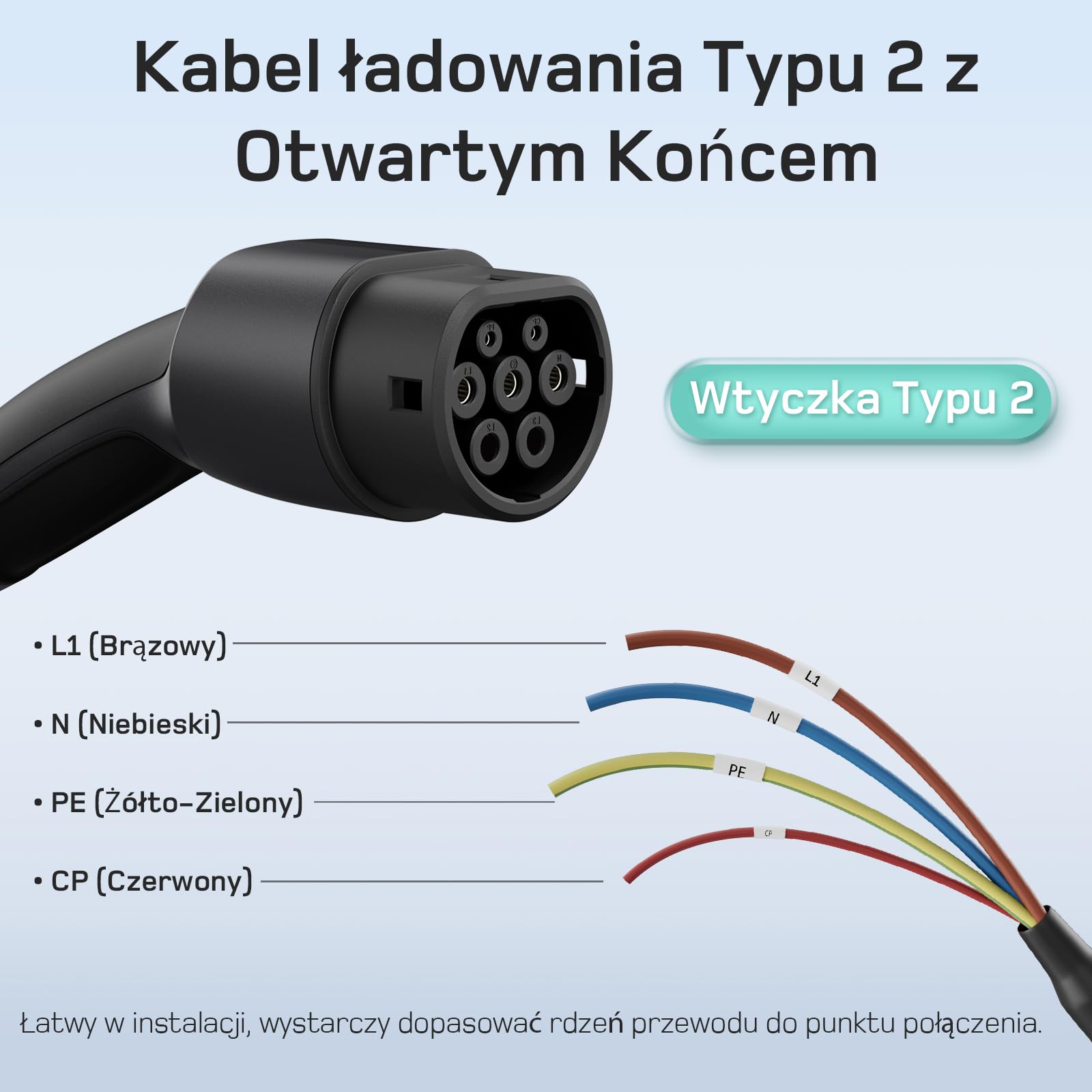 dé Kabel do ładowania typu 2 otwarty koniec 7 kW [1-fazowy | 20 m | 32 A] wolny koniec kabla do Wallbox/stacji ładującej, kabel zastępczy