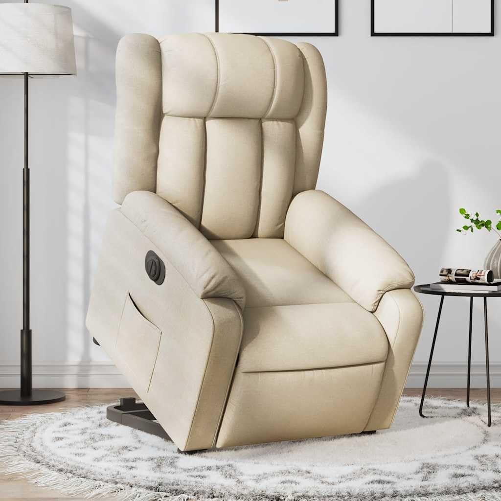 Elektrischer Relaxsessel Creme 78x92x98 cm mit Aufstehhilfe & Liegefunktion bis 135° Bequemer Lesesessel aus Stoff für Wohnzimmer Schlafzimmer und Seniorengerechtes Sitzen
