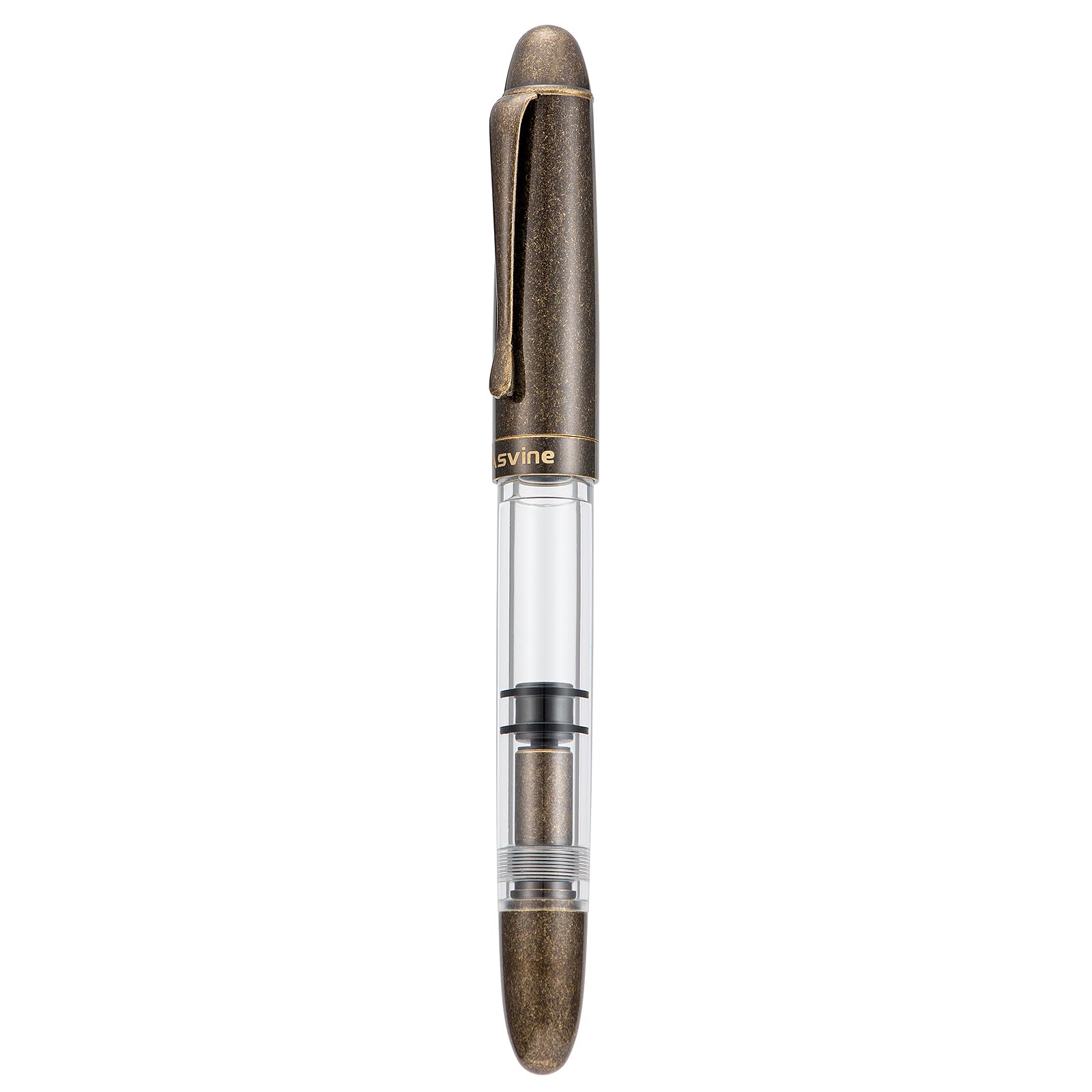 Asvine P30 Piston Fountain Pen Stub Nib 1.1mm Calligraphy Art Drawing Pen with Case Set Retro Brass Style