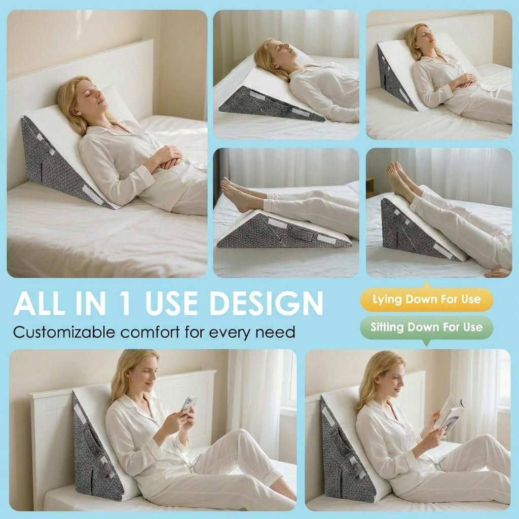 Cuscino a cuneo per testiera del letto, cuscino triangolare in memory foam, con borsa e maniglia per il trasporto, lavabile, per divano, letto, lettura, supporto per collo, schiena, spalle
