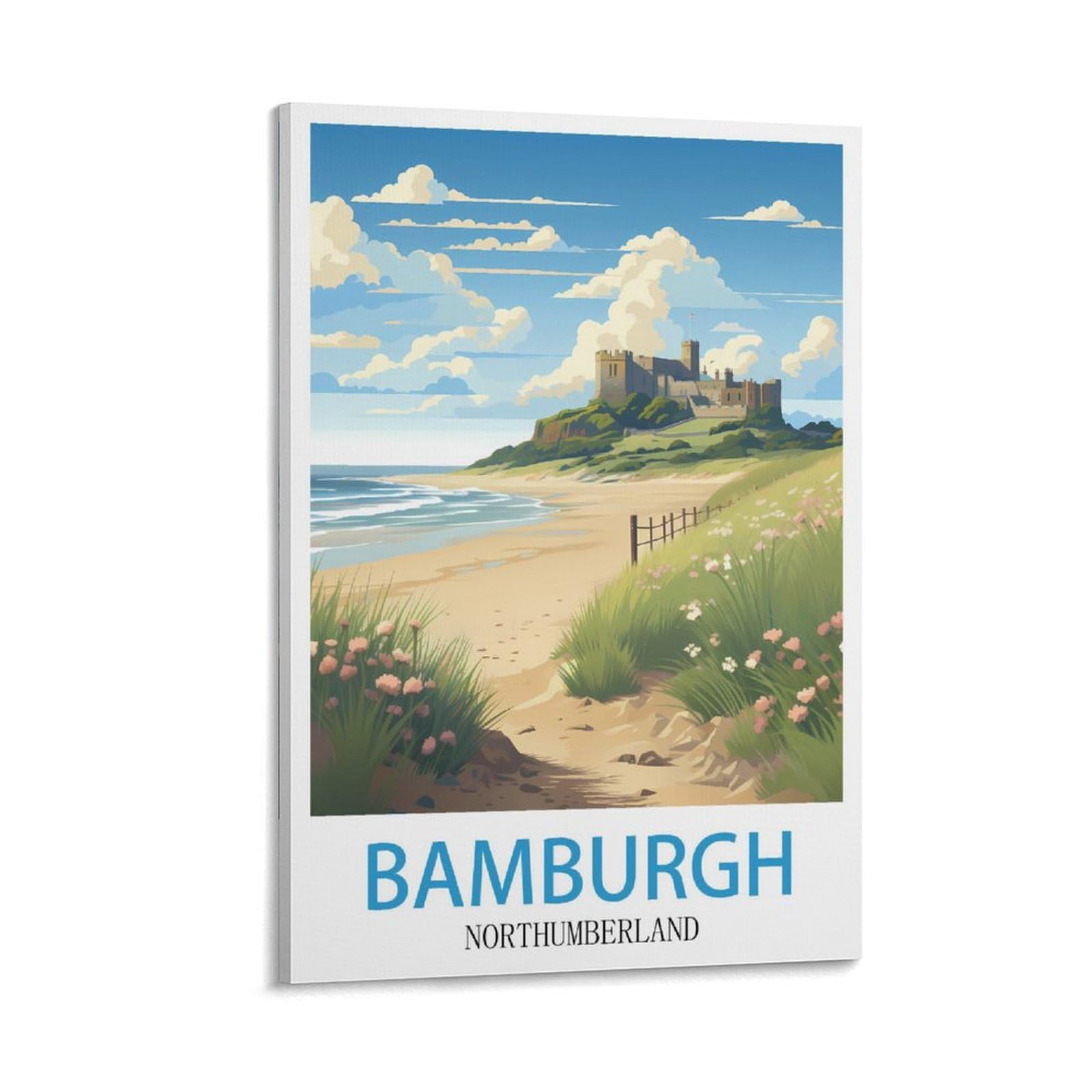 CEYHNO Bamburgh Northumberland Vintage Travel Posters 12x18inch(30x45cm) Canvas Art Poster And Wall Art Picture Print Modern Family Bedroom Decor