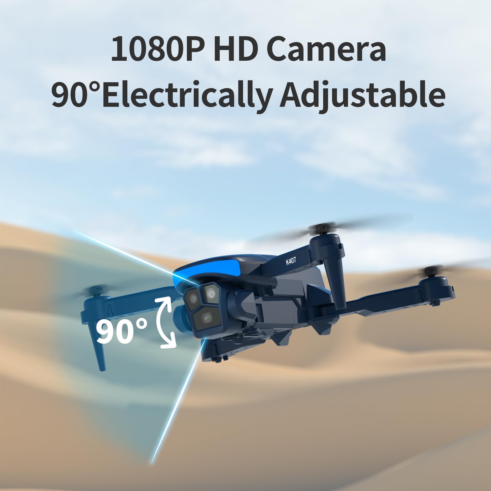 K407 Drone con telecamera 1080P per adulti, obiettivo regolabile a 135°, droni pieghevoli con decollo/atterraggio con un solo pulsante per principianti, quadcopter FPV RC con 3D Flip, 2 Batterie