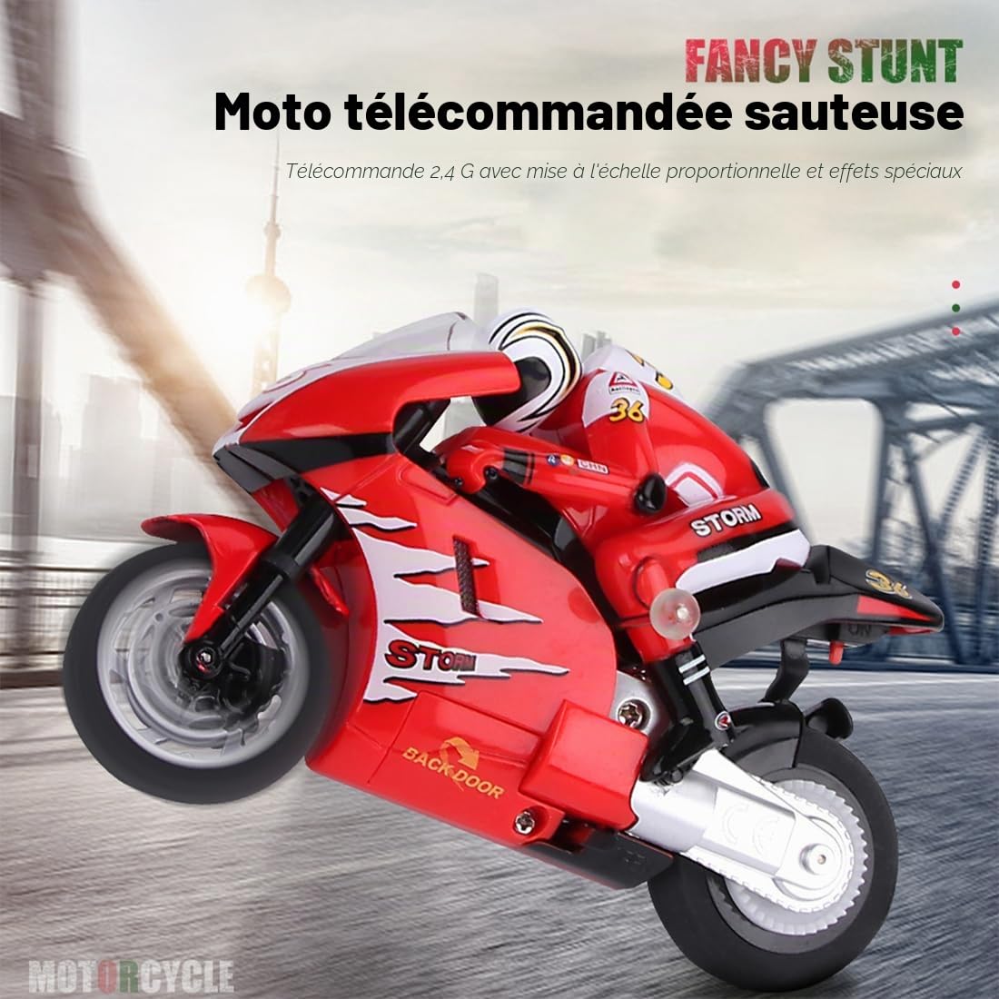 Moto télécommandée 8012 avec gyroscope et cascade, 2,4 G haute vitesse Drift RC moto avec portée de 30 m, direction proportionnelle, pneus tout-terrain en caoutchouc – Vert