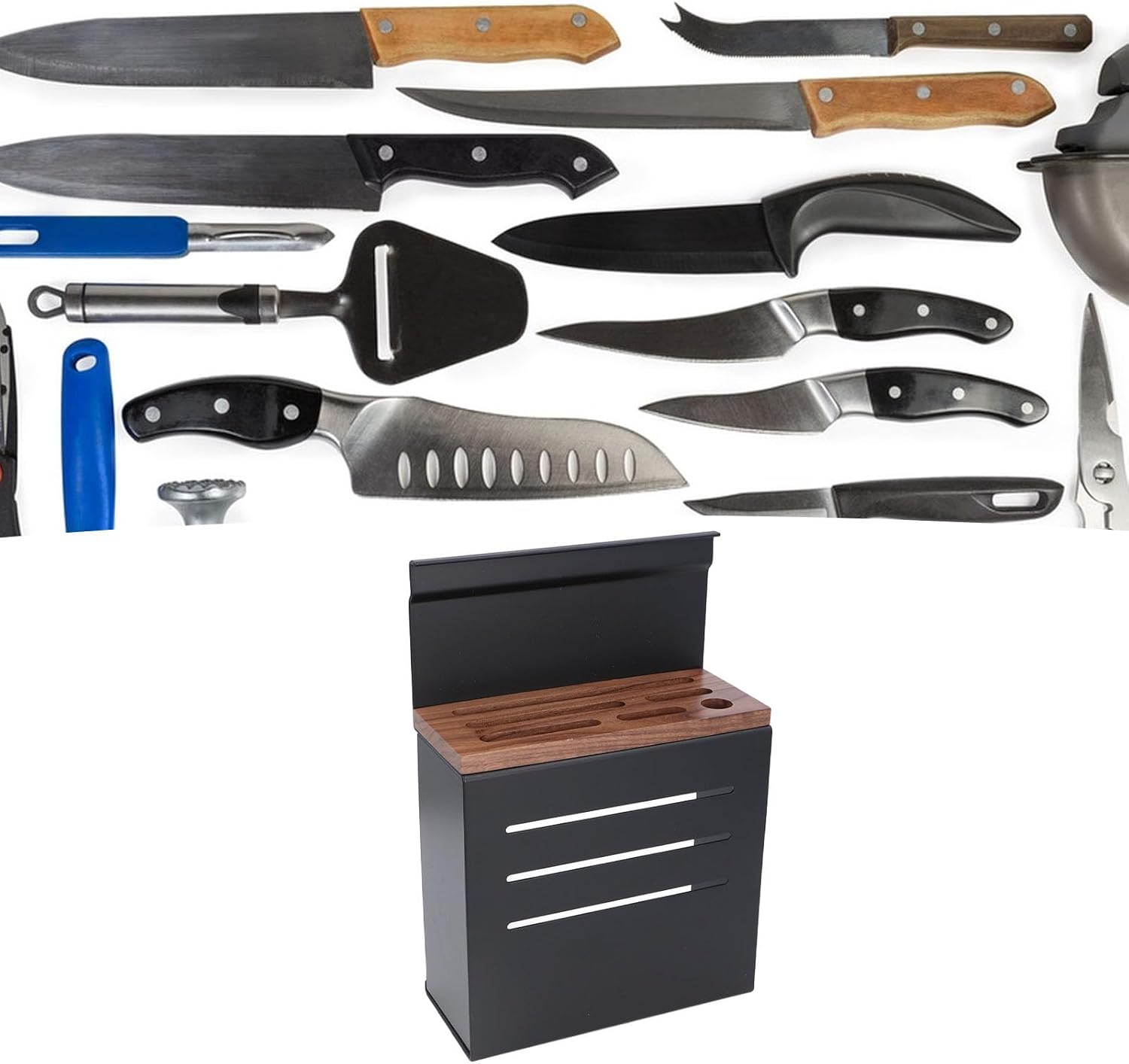 Wall Mount Cutlery Organizer | Aluminum Alloy Cutlery Block & Utensil Holder | Space Saving Rack for Kitchen/Drawer/Countertop | Multifunctional Storage (Matte Black)