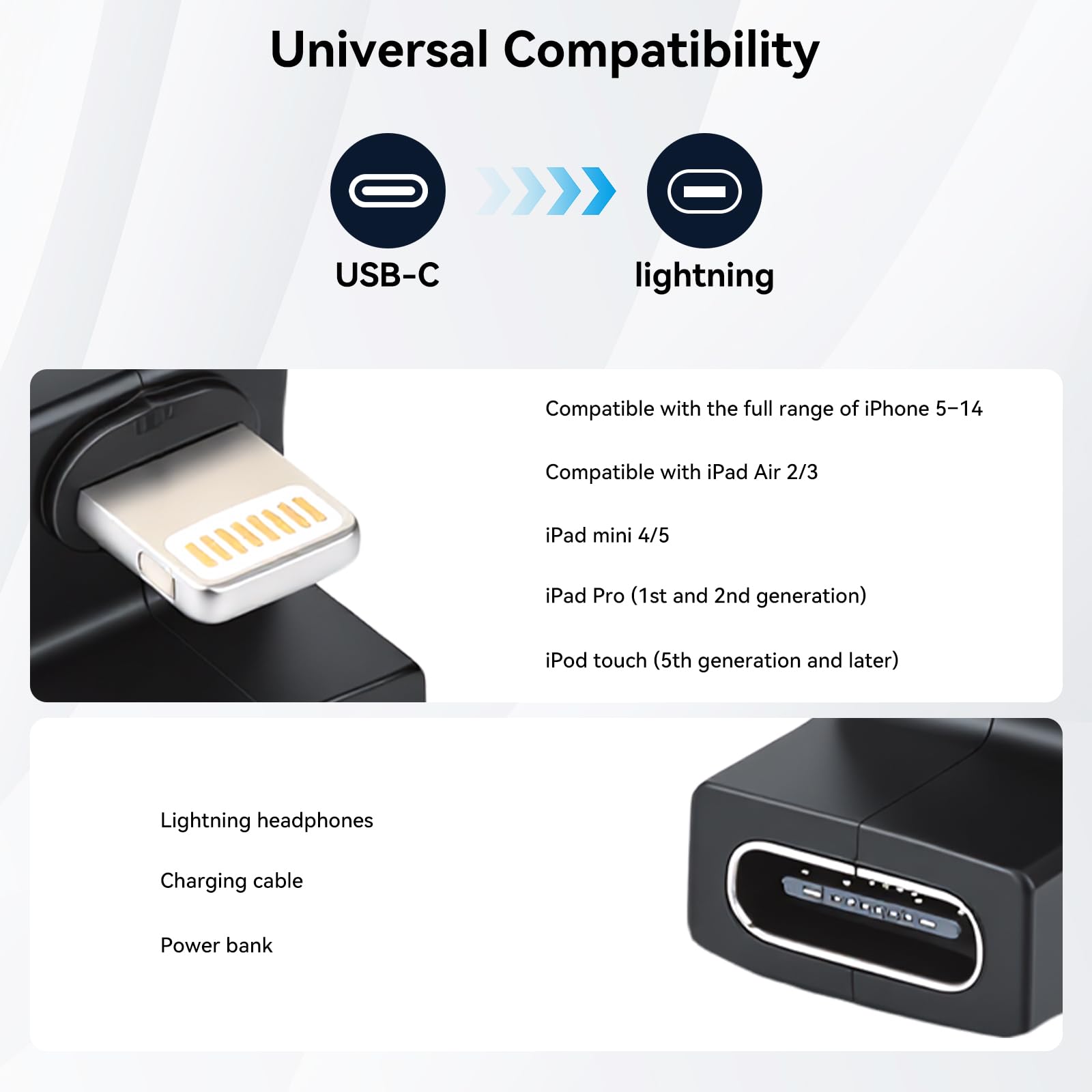 aceyoon 2 sztuki USB C na Lighting wtyczka kątowa, 9 V 2,2 A 180 stopni USB-C kątowy adapter z szybkim ładowaniem 20 W, wtyczka Lighting na gniazdo typu C, przedłużacz w kształcie litery U, adapter