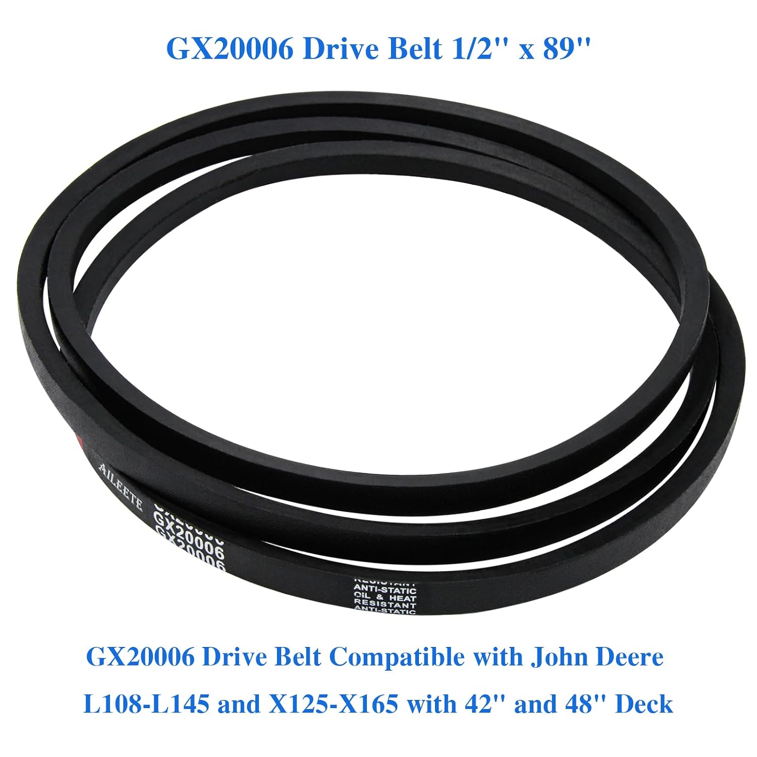 GX20006 UC30568 Drive Belt 1/2" x 89" for John Deere D110, D120, D125, D130, D140, D155, D160, D170, L110, L111, L118, L120, L130 Lawn Tractor Mower with 42'' 48'' Deck, Replaces UC30568 Belt
