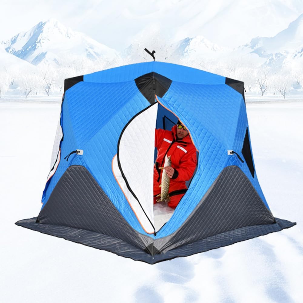 Tenda da pesca invernale per 3-4 persone, riparo per pesca sul ghiaccio, portatile, leggera, impermeabile, calda, tenda da campeggio per pescatori