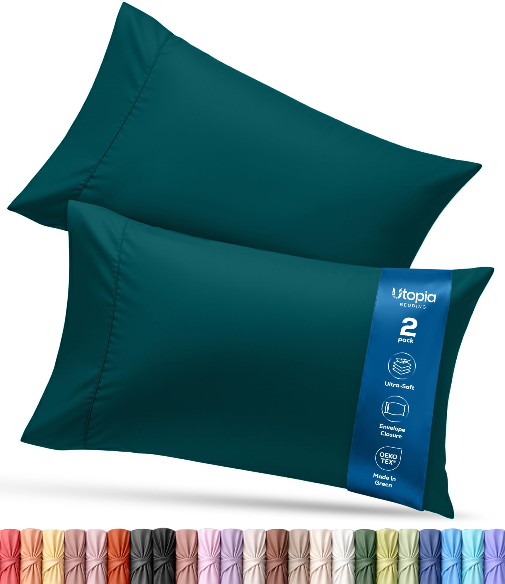 Utopia Bedding Queen Pillow Cases - 2 Pack - Envelope Closure - Soft Brushed Microfiber Fabric - Shrinkage and Fade Resistant Pillow Covers 20 X 30 Inches (Queen, Teal) — image 1