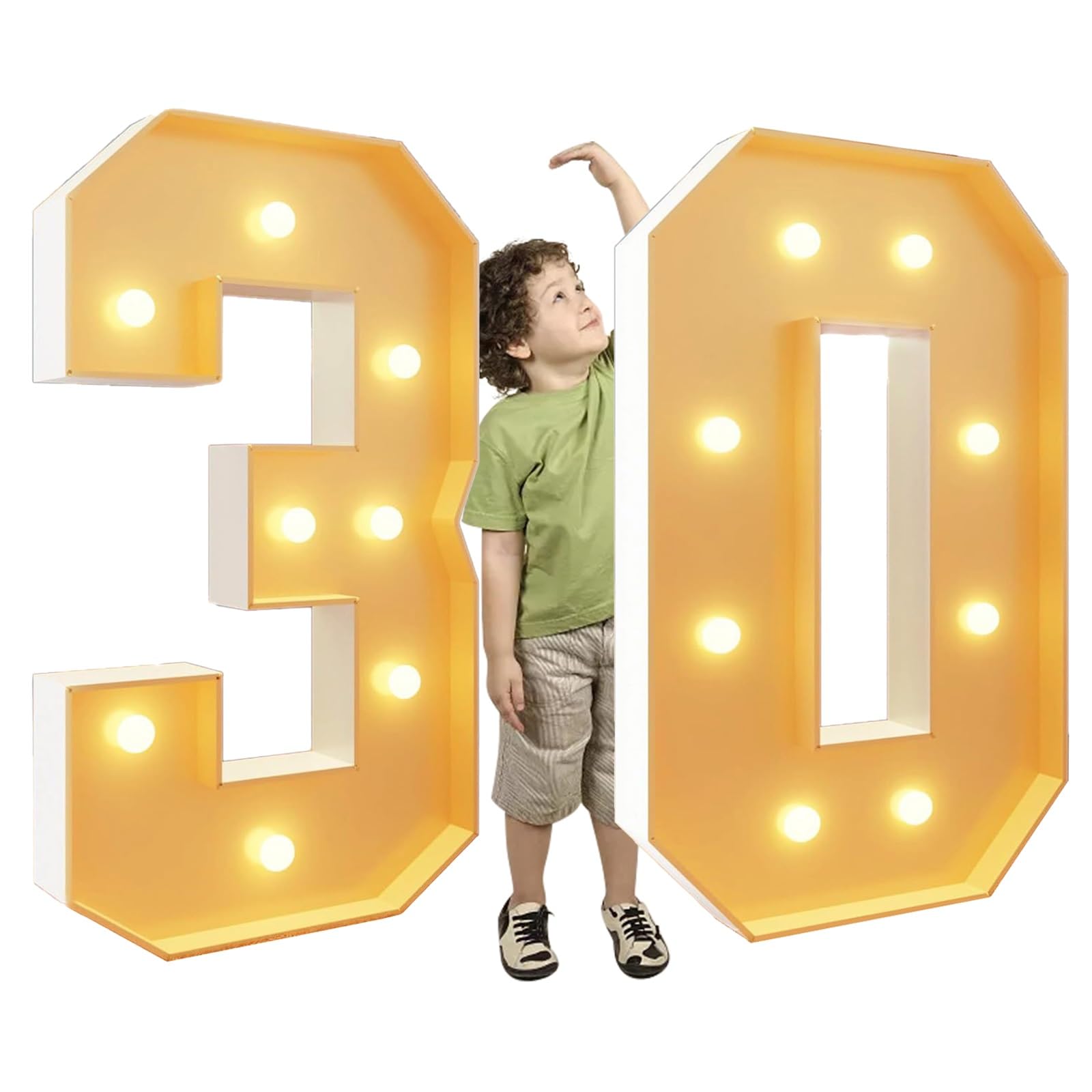 Grands chiffres lumineux for décoration d'anniversaire, numéros de chapiteau for 8e, 18e, 80e, décoration de fête de mariage, grand nombre de ballons en mosaïque(Number 30,70cm/2.3FT)