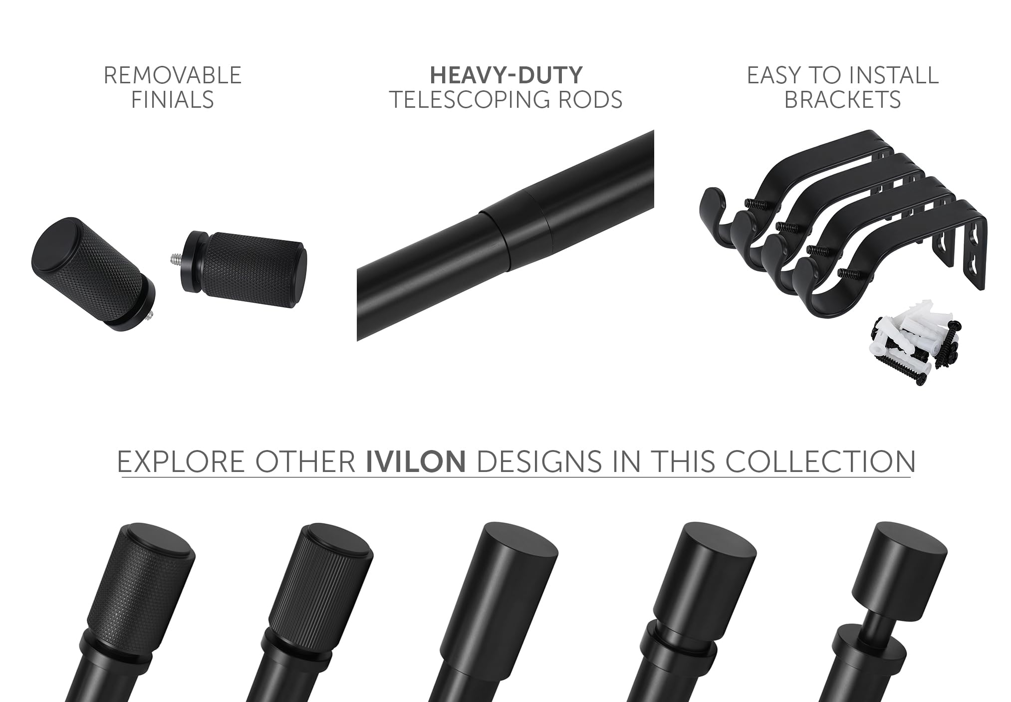Ivilon Adjustable Curtain Rod - Black -3