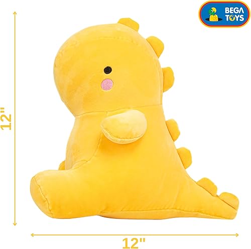 Miniatura 2 de Peluche de dinosaurio, animal de peluche de dinosaurio amarillo de 12 pulgadas, relleno de algodón de alta calidad, tela suave y elástica, costuras