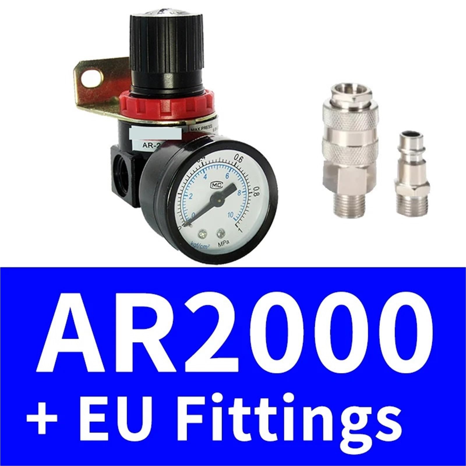 Válvula Reguladora de alivio de presión del compresor de Control de aire AR2000 G1/4 pulgadas con manómetro de ajuste y soporte 1 Uds(AR2000 and EU)