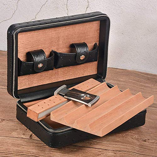 Volenx Portable Travel Leather Cigar Case, Cigar Humidor with Cigar Cutter and Humidifier for 4 Cigars