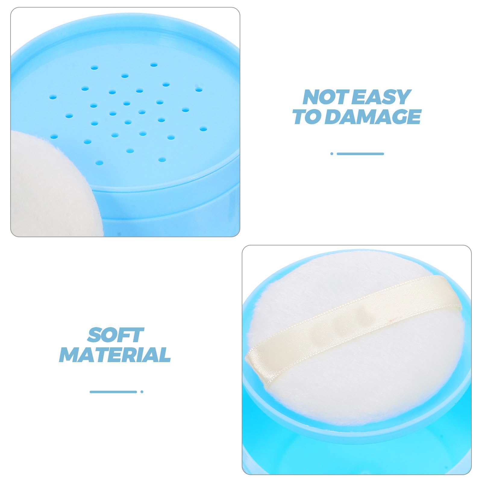Caja de Borlas de Talco Portátil Azul con Compartimento | Plástico y Algodón Textil, Incluye Borla, Uso Doméstico Diario, para Bebés E Infantiles