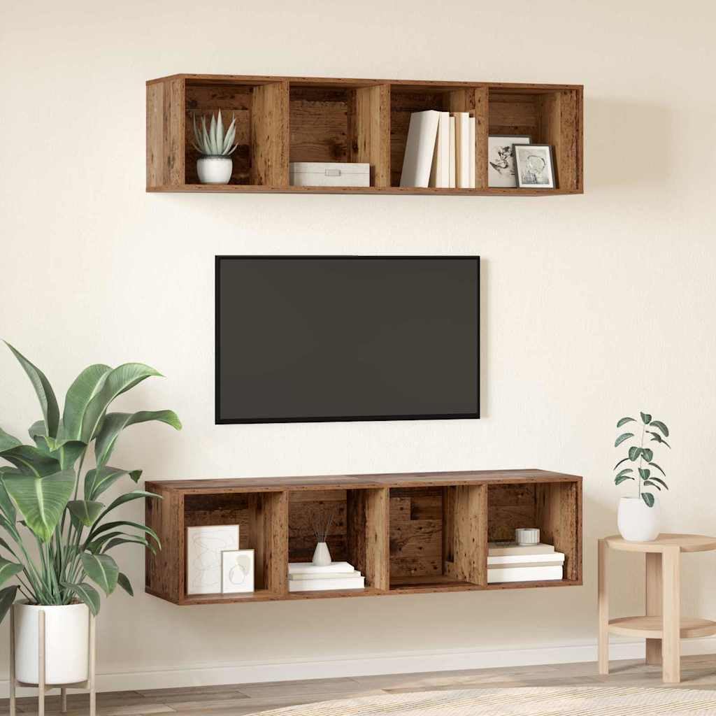 Set 2 Mobili TV da Parete Legno Ingegnerizzato Vecchio | Coppia di pensili sospesi per organizzare decoder e accessori nel soggiorno moderno, ottimizzando lo spazio a terra.