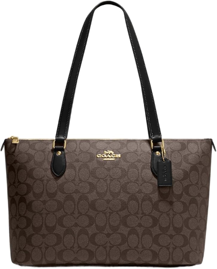 COACH Women's Gallery Leather Tote, Brown/Black, Brown/Black, L