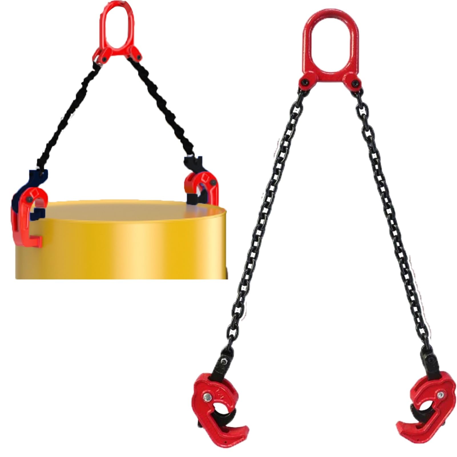 Catena di Sollevamento Sollevatore per Fusti a 2/4 Catene per Il Trasporto di Carrelli Elevatori, Attrezzature di Sollevamento Industriali con Morsetto per Fusti da 30 e 55 Galloni(Double Chain)