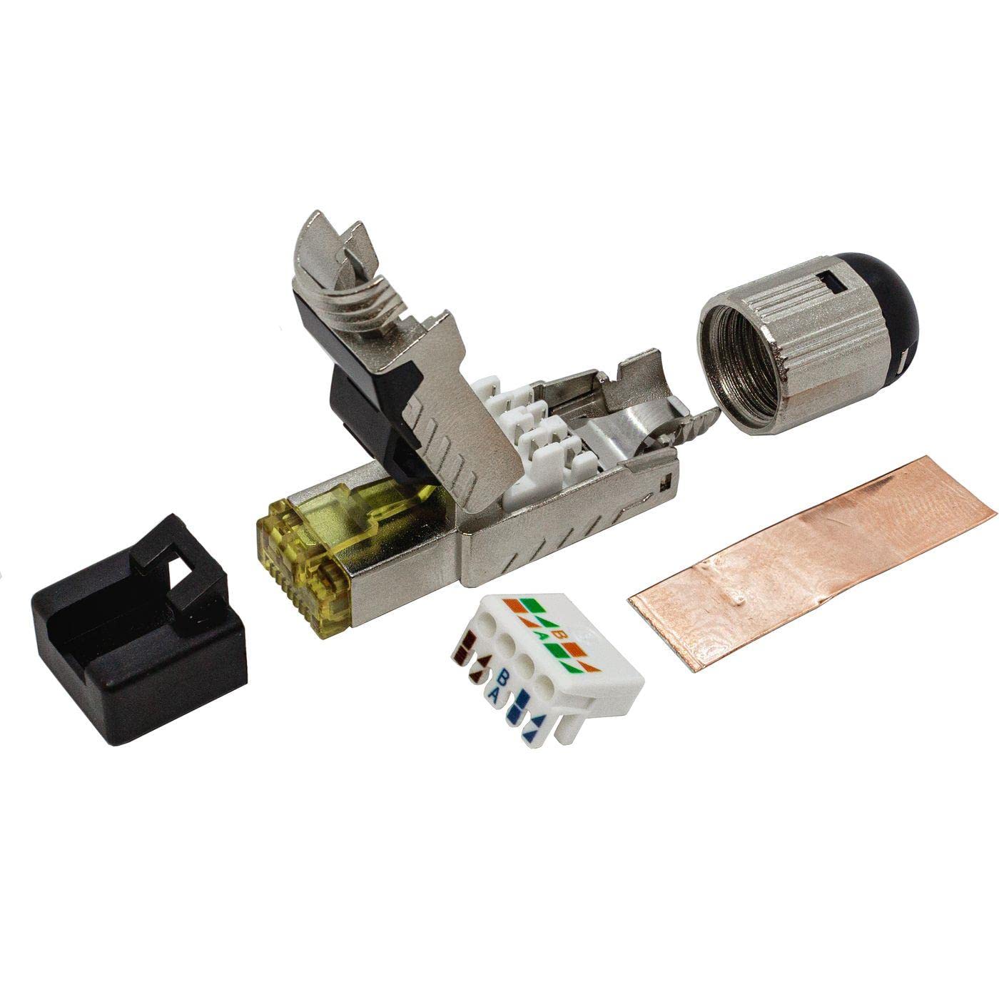 Lumonic 10x Netzwerkstecker RJ45 Metall Stecker werzeuglos | Mit Zugentlastung und vergoldeten Kontakten I Crimpstecker für CAT6 CAT7 CAT8.1 Netzwerk-LAN-Kabel
