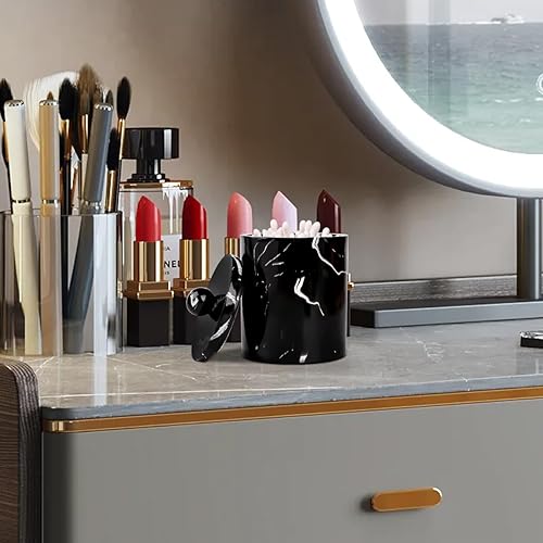 Miniatura 9 de Tonxus Dispensador de soporte Qtip para baño con tapa, soporte para hisopos de algodón de tocador, recipiente de bola de algodón de resina, esponjas