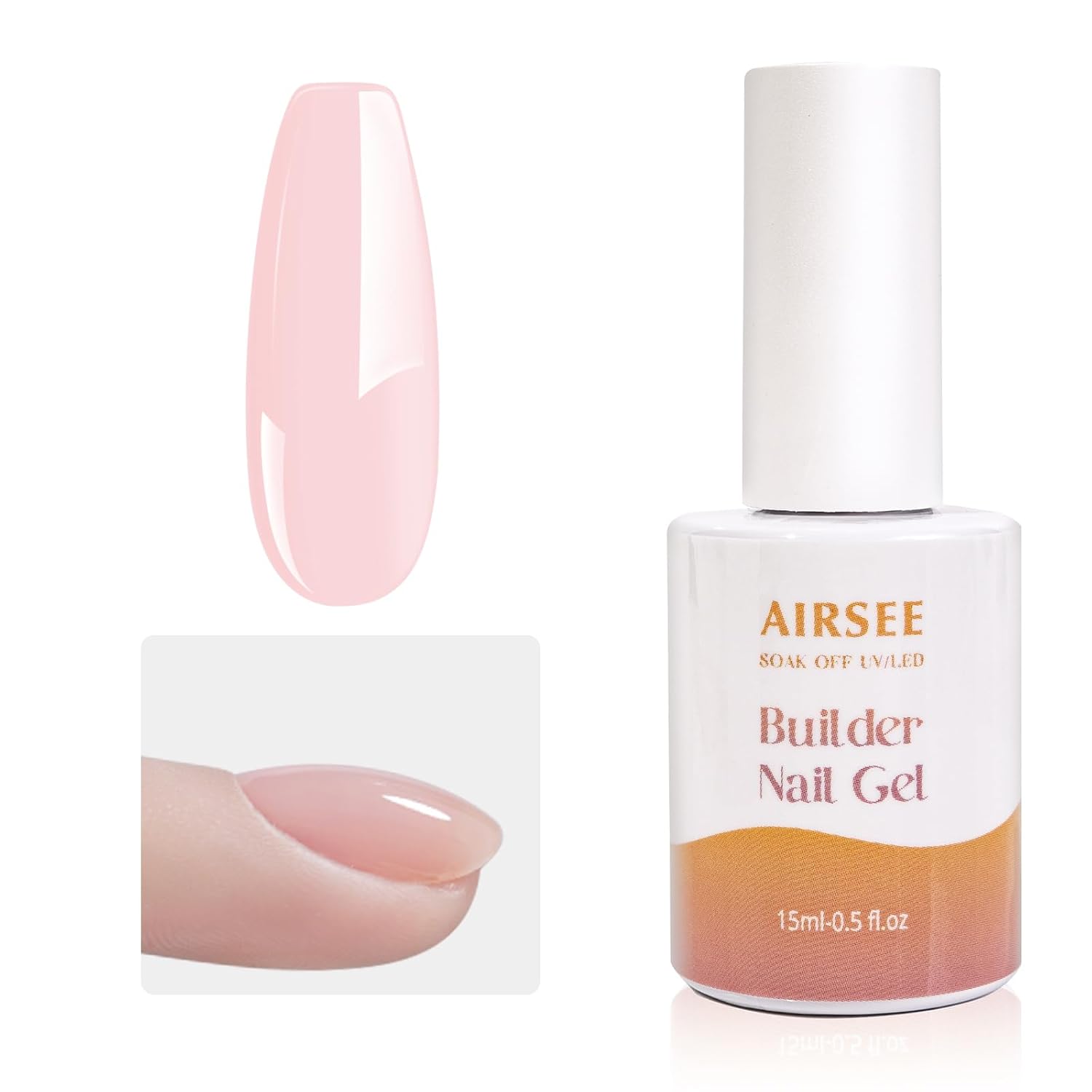 AIRSEE Builder Gel for Nails, 15ml Strengthener in a Bottle, Extension Hard Base, Soak Off Long Lasting UV Rhinestone Glue, Salon DIY Manicure Art Design - Sakura Pink-20
