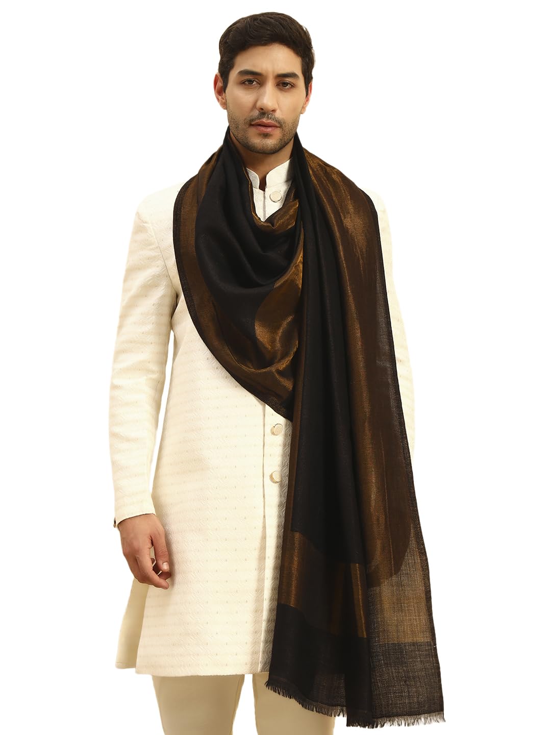pashmoda Men Midnight Bronze Reversible Zari Moonlight Fine Wool Stole (Size-28x80in, 71x203cm)-picture-42