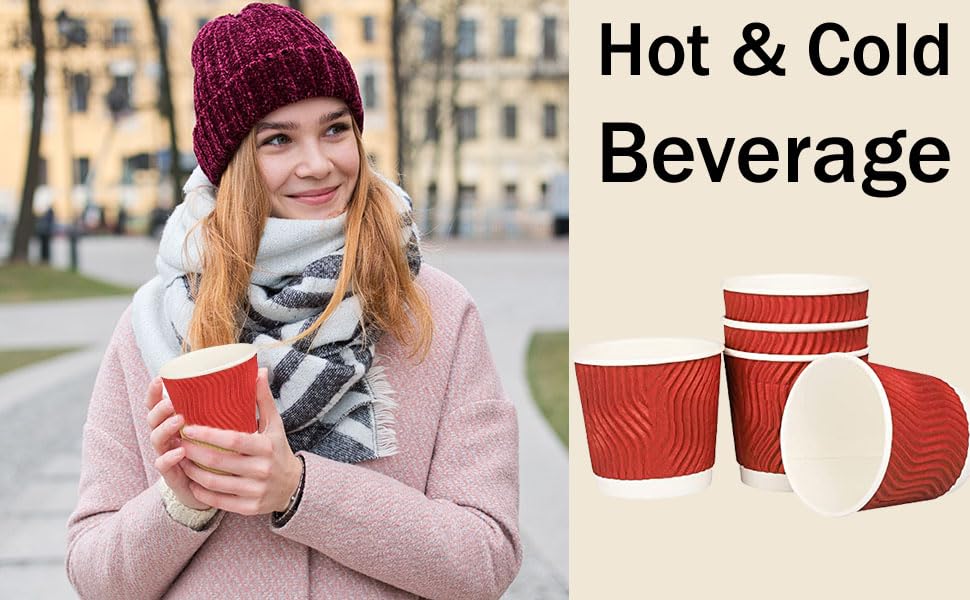 ekysa Basics Ripple Paper Disposable Tea/Coffee Cups - 150 ml, Triple Layer, Heat-Resistant, Eco-Friendly, for Hot Beverages, Red, Pack of 50 2