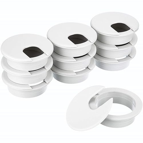 SATINIOR Paquete de 10 ojales para cables de escritorio, organizador de plástico para escritorio, cubierta de plástico con ojales para organizar y