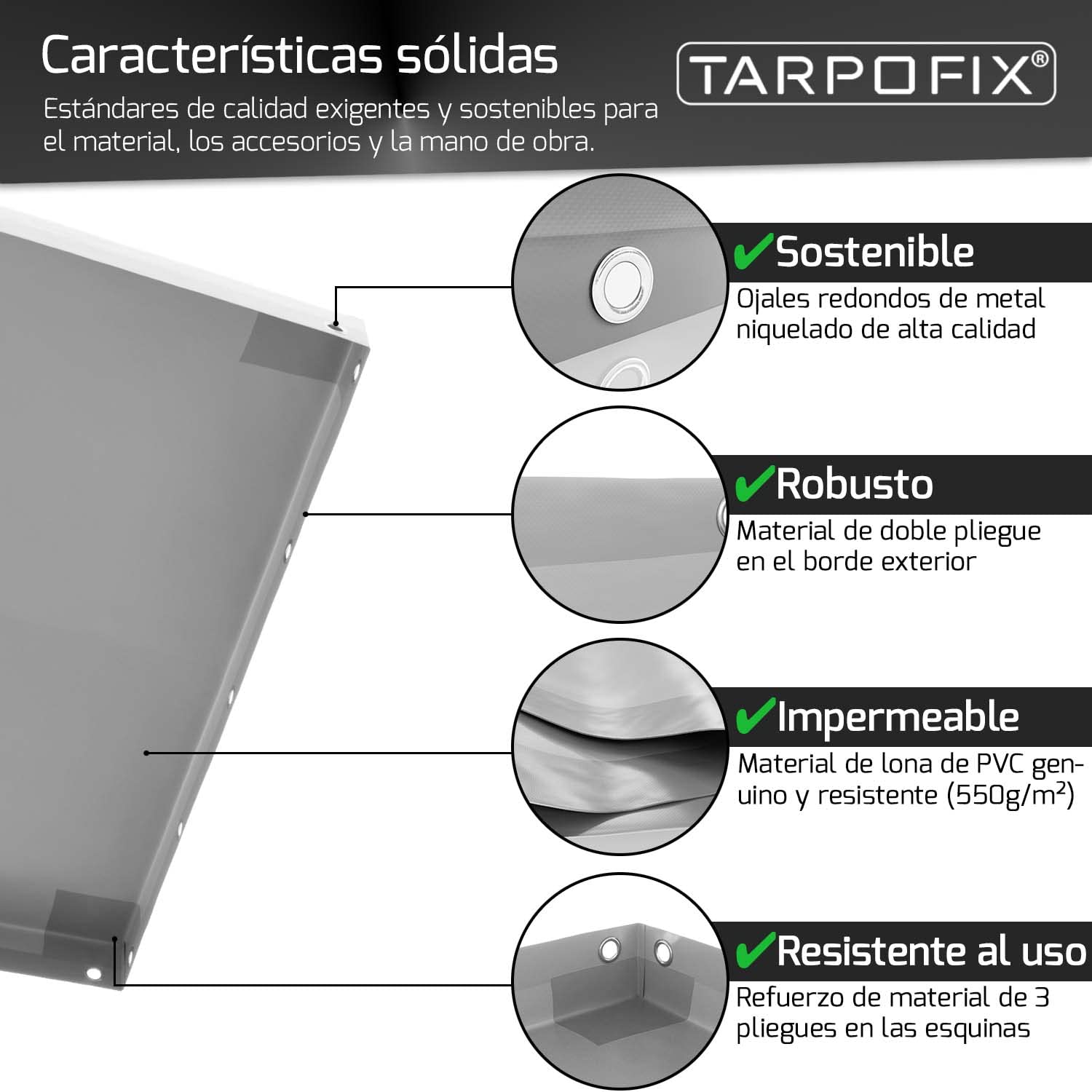 Tarpofix® Lona para remolque plana 212 x 123 x 7,5 cm + 1x Soporte de lona (ajustable 100-145 cm) - Lona remolque de PVC - Cubierta para varios remolques de coches de 750 kg