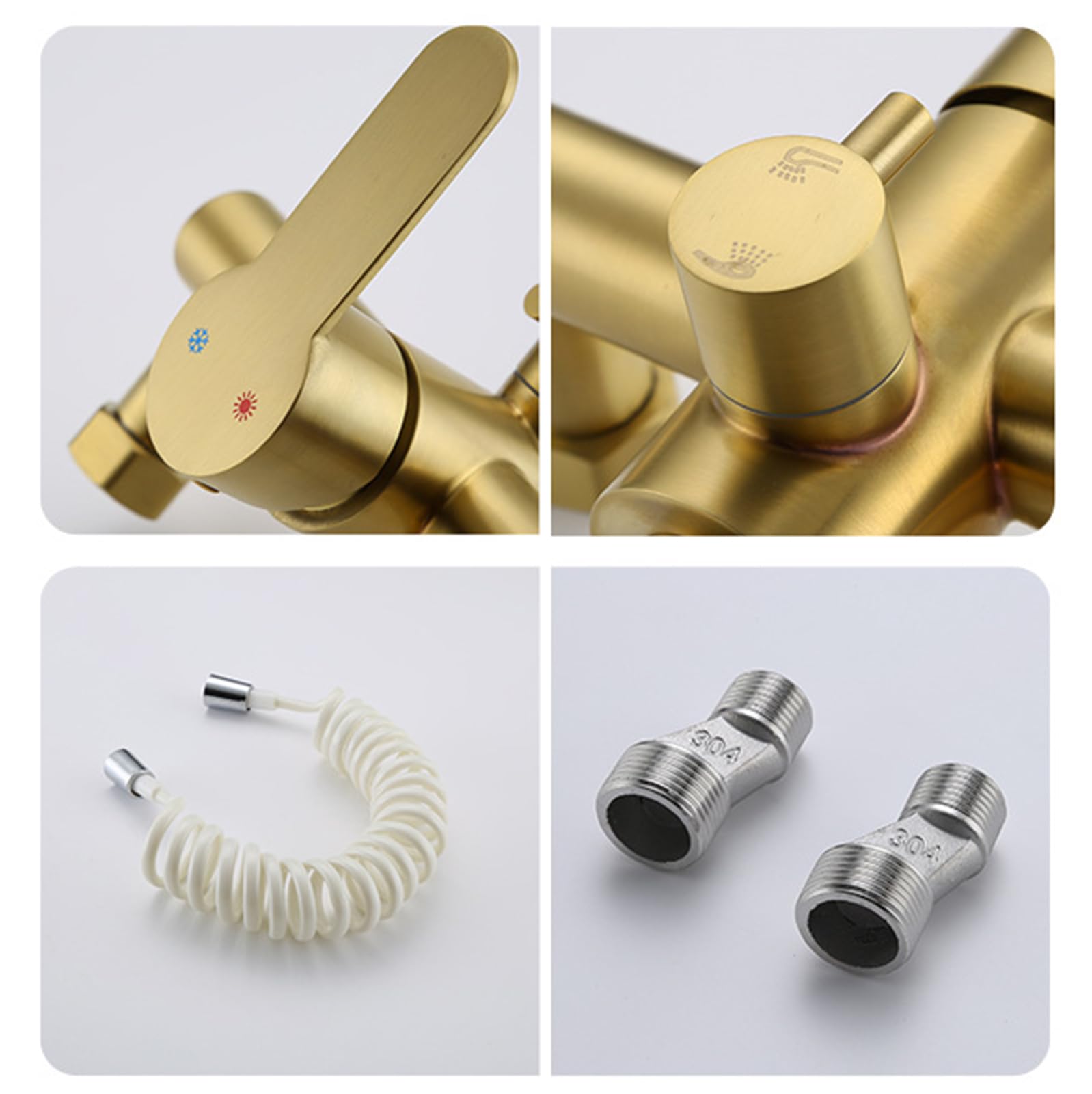 XJTNLB Wasserhahn Küche Wandmontage Ausziehbar 35cm Küchenarmaturen Wandmontage Einhebelmischbatterie Spülarmaturen Küche Edelstahl,Gebürstetes Gold