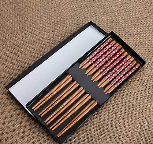 Tacoola 5 Pairs Set Japanese Style Bamboo LuxuWood Chopsticks Table Dinner Sticks Gift