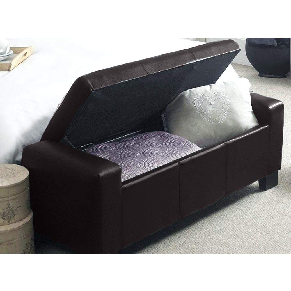 BAKAJI Cassapanca Pouf Contenitore Poggiapiedi per Camera da Letto Panca Sgabello con Struttura in Legno Rivestimento in Eco Pelle Seduta Apribile Imbottita Dimensioni: 110 x 40 x 40 cm (Marrone)