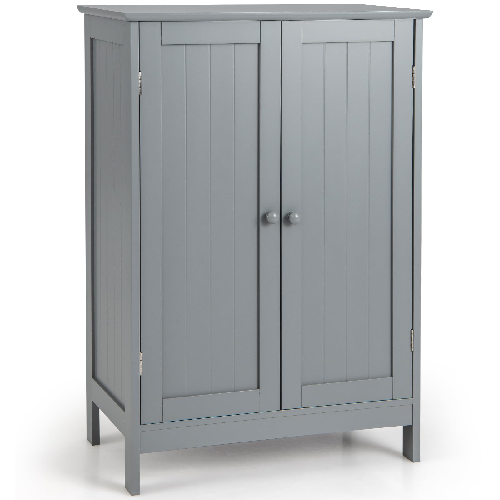 COSTWAY Bathroom Floor Cabinet, Freestanding Storage Cupboard with Adjustable Shelves, Wooden Side Cabinet Organizer Unit for Bathroom Living Room Hallway (Grey)