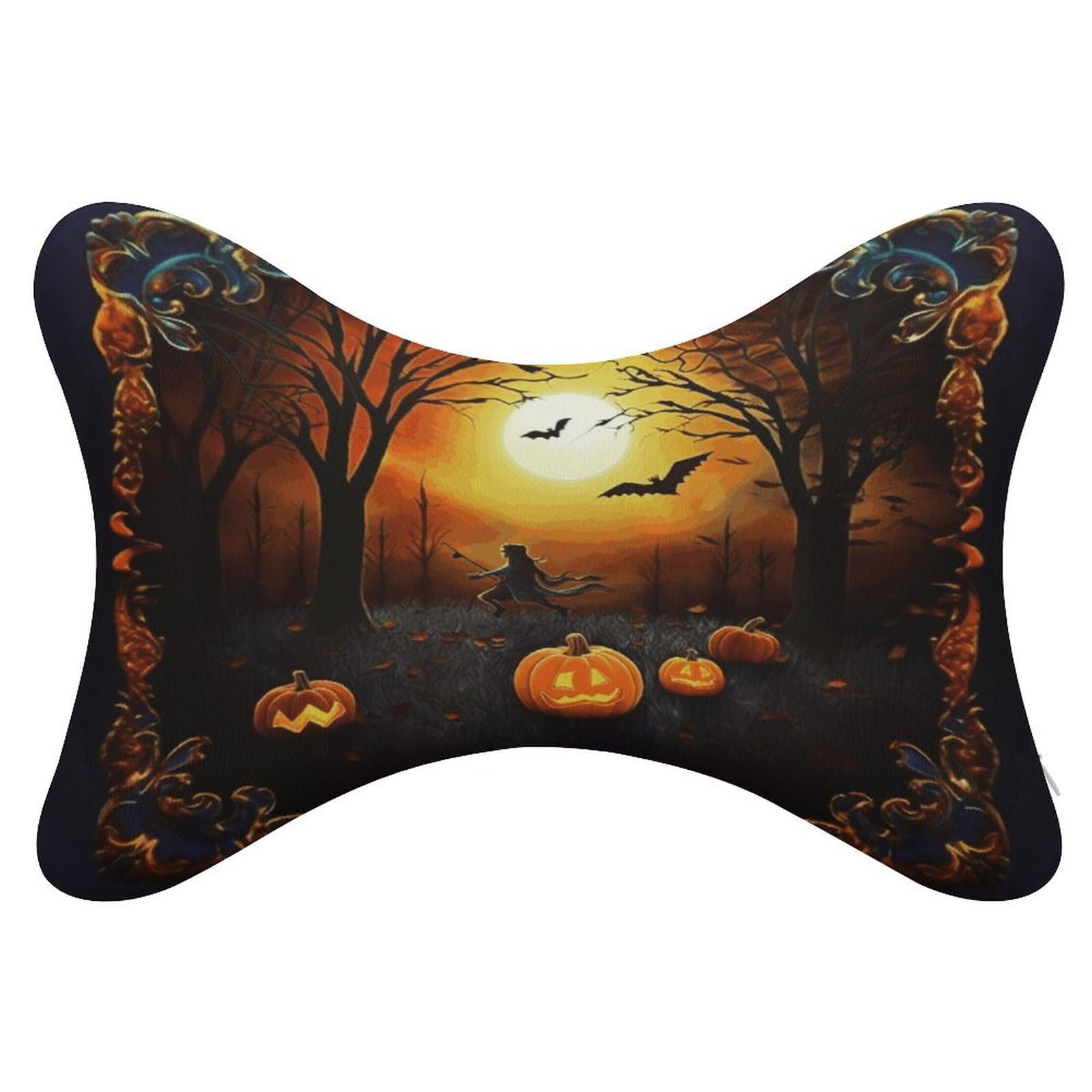 VstaDank - Halloween Party Car Neck Pillow Set of 2, Removable Ergonomic Bone Shaped Pillow Soft Car Headrest Pillow for