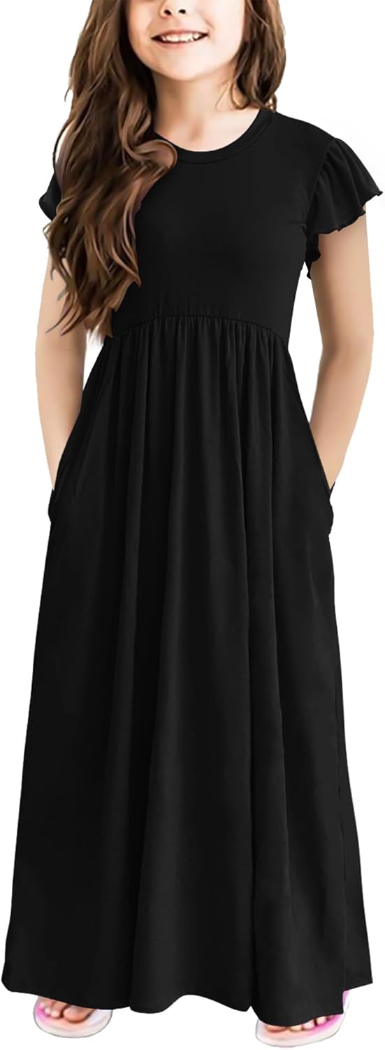 storeofbaby Girls Casual Maxi Floral Dress Long Sleeve Holiday Dresses with Pockets