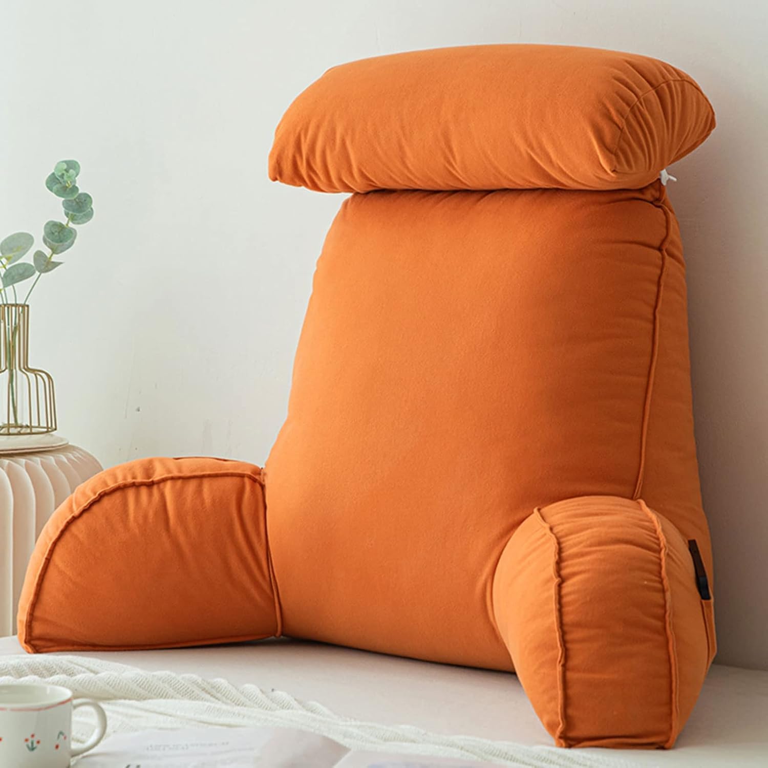 Heathe Orange Reading Pillow For Bed,Lumbar Support Cushion,Cuddle Cushion,Bed Chair With Arms,Sofa Waist,With Round Pillow,Perfect For Sitting,Reading,Or Gaming (Orange)