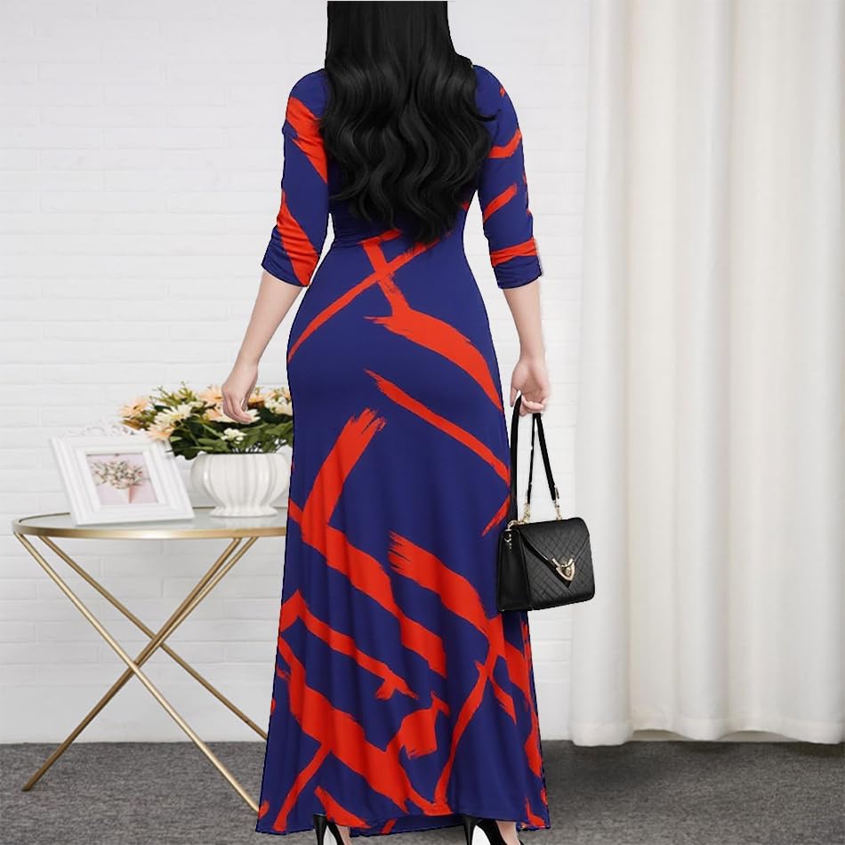 Image of CaniBtr Maxi Dresses for Women Plus Size 3 /4 Sleeve Long Dress with Belt