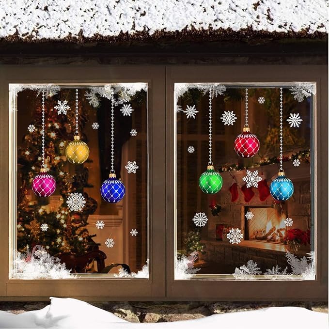 The Tile Sticker Company 2 sheets of Christmas stained glass Bauble Snowflake Window Stickers Cling