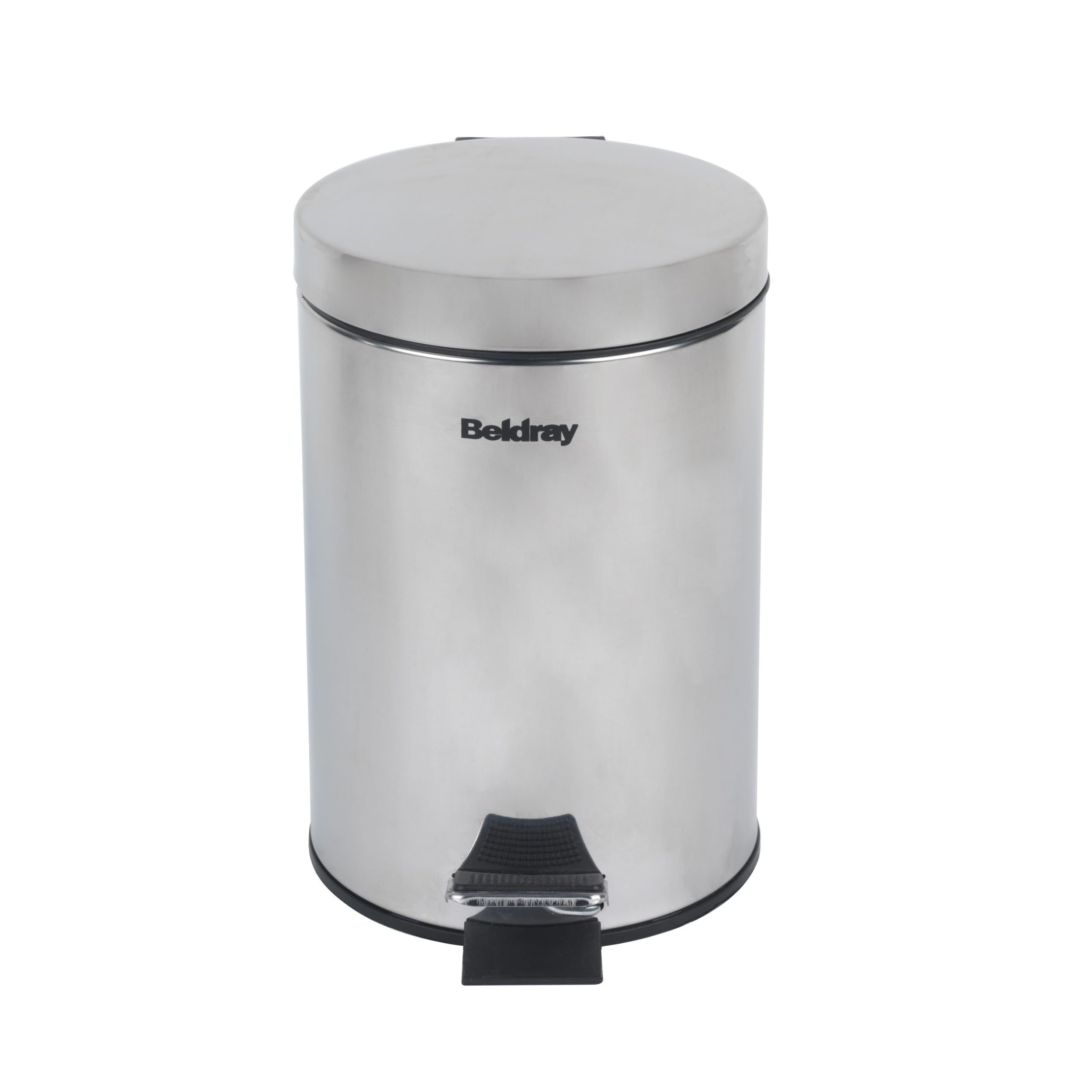 Beldray Stainless Steel Bathroom Pedal Bin – Small Round Sanitary Waste Bin For Bedroom, Office, Kitchen, Toilet, Soft Close Rubbish Bin, Removable 3L Inner Bucket, Carry Handle