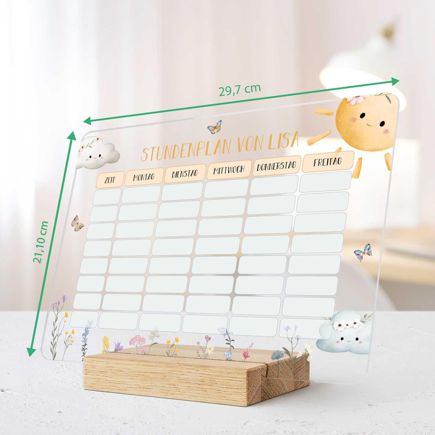 GRAVURZEILE Personalisierter Stundenplan - Fee mit Namen - Abwischbarer Wochenplaner für Kinder inkl. Stift - Geschenk für die Schultüte zum Schulanfang Einschulung - Farbe: Fee