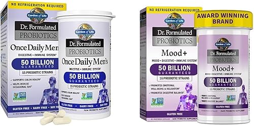 Garden of Life Probióticos para hombres Formulados por el Dr. 50 mil millones de UFC, 15 probióticos y probióticos formulados por Dr. Mood+