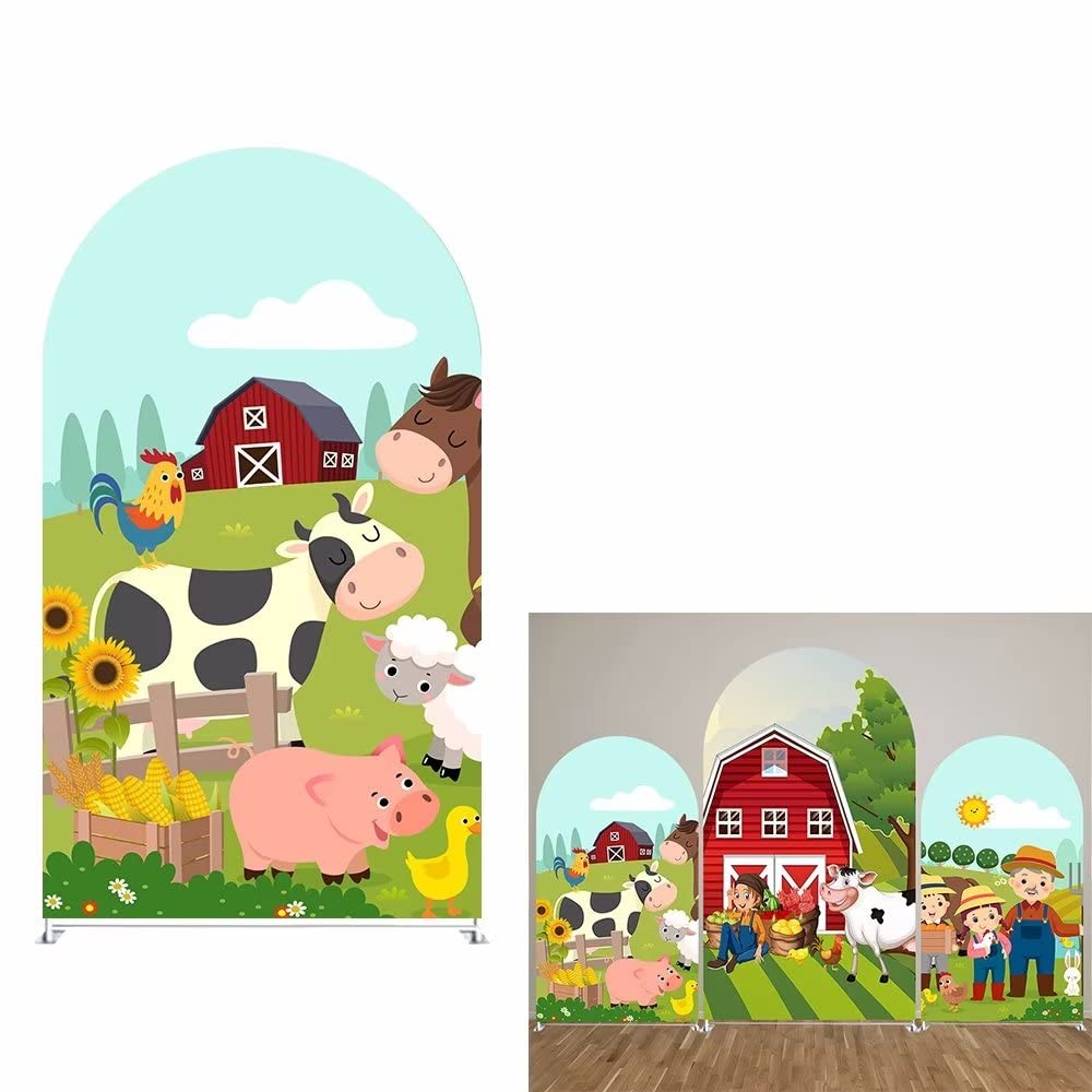 HUAYI Farm Animals Arch Backdrop Cover Kids Farm Parties Chiara Backdrops Decorations Arched Wall Covers Stands Display Props Farm Barnyard Party