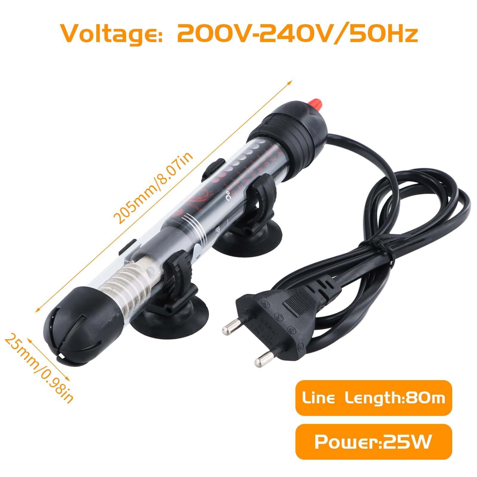Focanet Chauffage Aquarium 30L, 25W Chauffage d'Aquarium Réglable avec Thermostat 20-34 °C, Thermostat Réglable, Chauffage en Verre Submersible pour Réservoirs à Poissons Et Aquarium