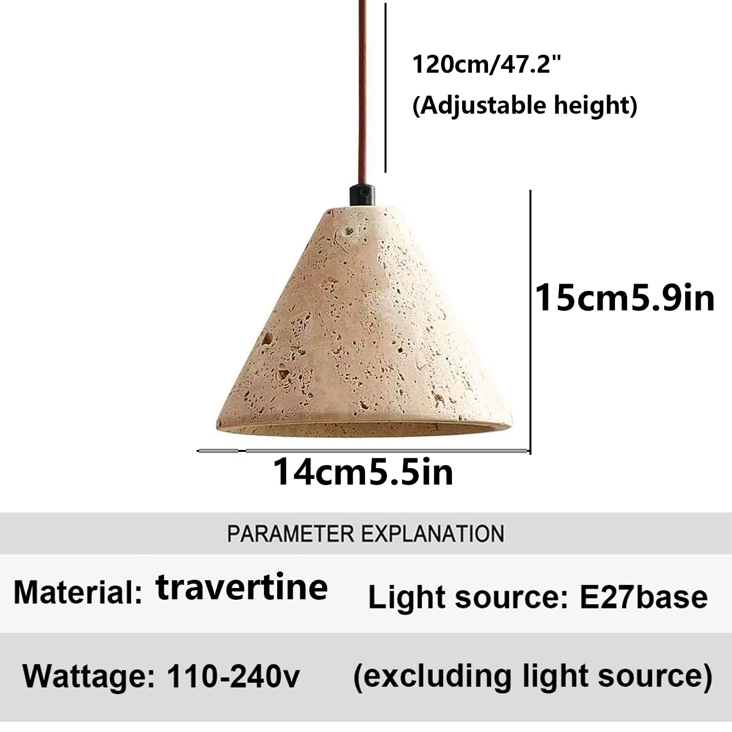 Lampada a sospensione in travertino giallo Lampadario 5,9 pollici a triangolare con base in lucidato a mano in stile vintage for soggiorno, caffetteria, comodino, interno
