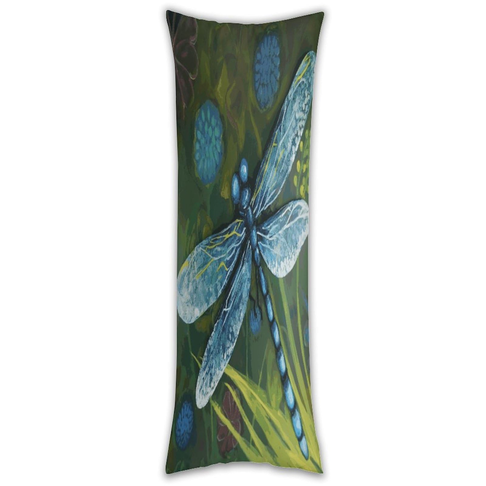 Hand Painted Blue Dragonfly Pillow Case Breathable Absorb Sweat Long Pillowcover Exquisite Unique Pillow Protector for All Seasons Hot Sleepers Body Pillowcase